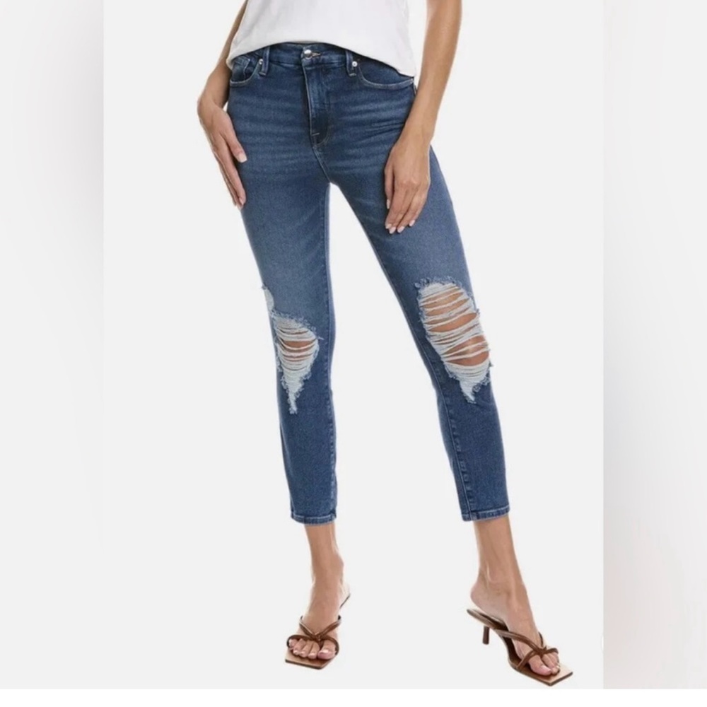 NWT $159 Good American Good Waist Crop Distressed Jeans GWCSP941T Size  10/30